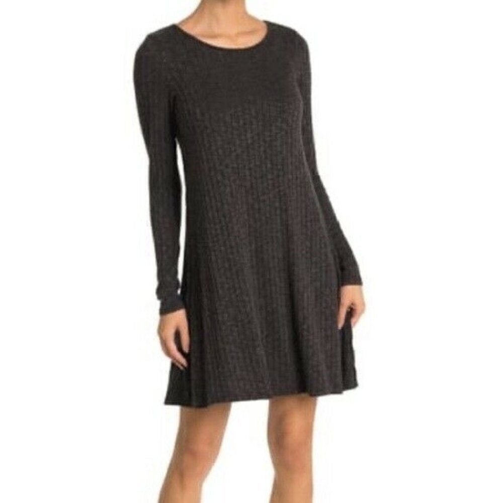Michael Stars Womens Gray Ribbed A-Line Stretch Dress